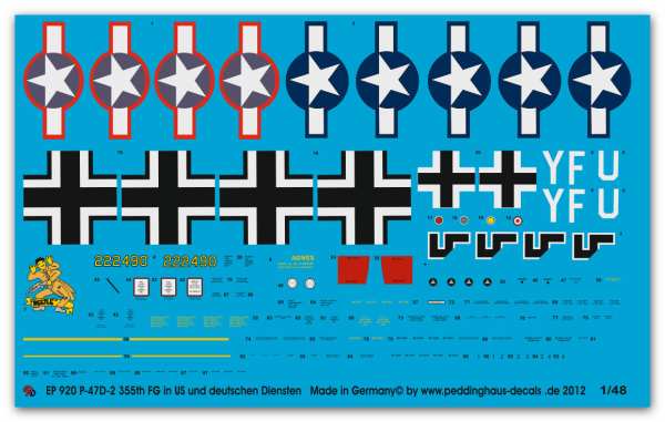 Peddinghaus-Decals 1/48 0920 Thunderbolt in deutschen Diensten mit beiden Markierungen