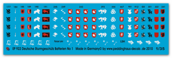 Peddinghaus-Decals 1:35 0922 Stug Batterien Abzeichen Teil 1