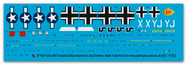 Peddinghaus-Decals 1:72 0930 Thunderbolt  Maj Beckham in dt. Diensten mit beiden Markierungen