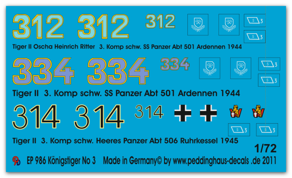 Peddinghaus-Decals 1:72 0986  Tiger II No 3